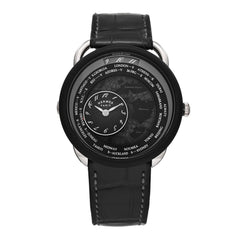 Platinum Titanium Alligator 43mm Arceau Le Temps Voyageur Automatic Watch Noir