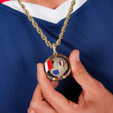 Diamond France Spinning Globe Flag Pendant in Yellow Gold