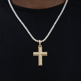 Iced Arrow Cross Pendant in Yellow Gold