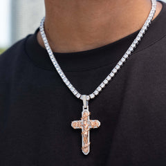 Large Diamond Rose Thorn Crucifix Pendant in White Gold