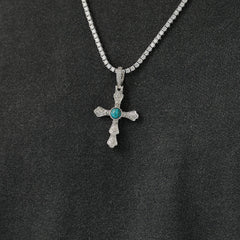 Turquoise Western Cross Pendant in White Gold