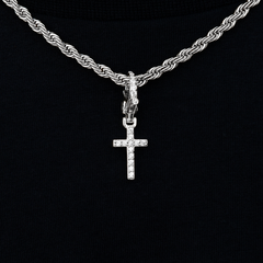 Iced Micro Cross Clip On Pendant in White Gold
