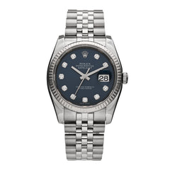 Stainless Steel 18K White Gold Diamond 36mm Oyster Perpetual Datejust Watch Blue 116234