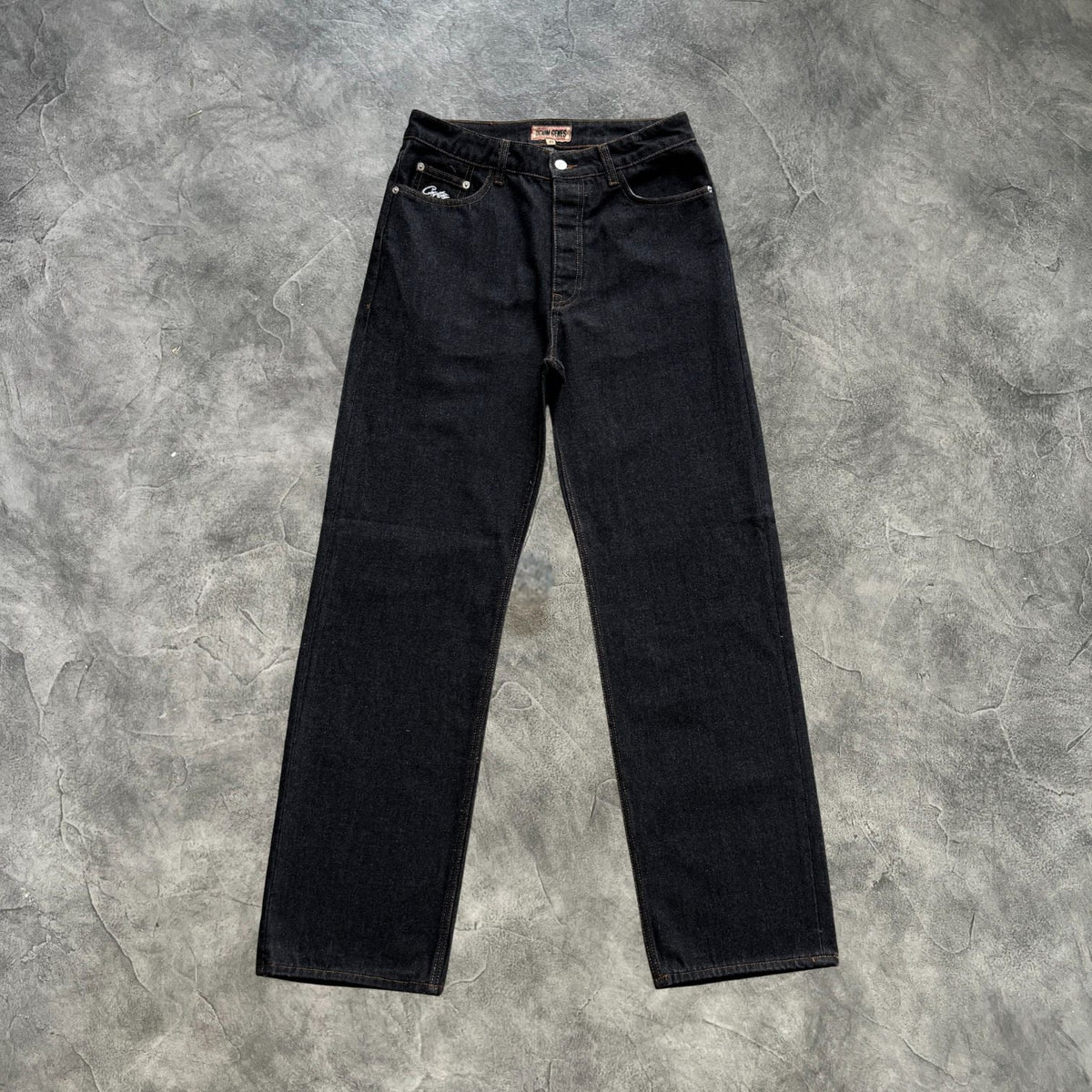 Corteiz Chainstitch Denim Baggy Jeans Washed Black