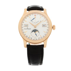 18K Rose Gold Alligator 37mm Master Calendar Moon Phase Automatic Watch Silver Q151242A