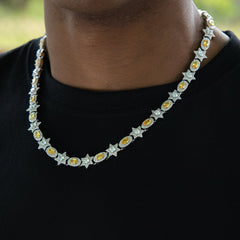 Iced Canary Star Oval Chain in White Gold - 12MM