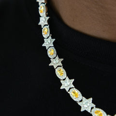 Iced Canary Star Oval Chain in White Gold - 12MM