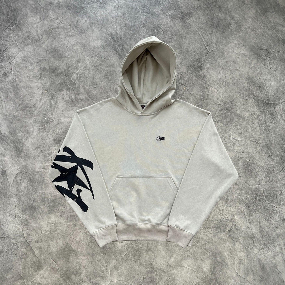 Corteiz Large Print CRTZ Zip-Up Hoodie Beige