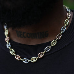 Puffed Mariner Chain Necklace in Yellow. Rose. and White Gold - 12mm