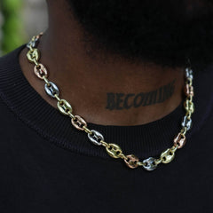 Puffed Mariner Chain Necklace in Yellow. Rose. and White Gold - 12mm