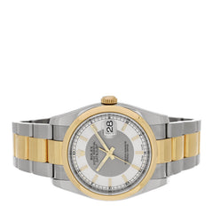 Stainless Steel 18K Yellow Gold 36mm Oyster Perpetual Datejust Watch Silver 116203