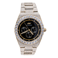 42mm Iced Alpha Era Moissanite in Gold Black Dial