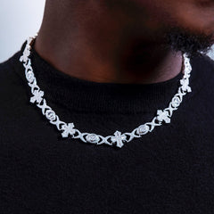 Baguette Cross Evil Eye Chain in White Gold - 16mm