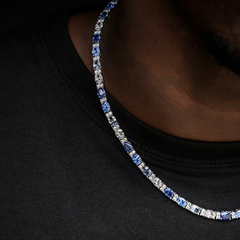 Blue Mixed Oval Cut Tennis Chain in White Gold - 5mm