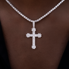 Diamond Flower Cross Pendant in White Gold