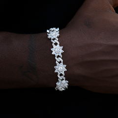 Diamond Infinity Flower Cuff Bracelet in White Gold