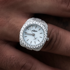 Diamond Watch Ring in White Gold Vermeil