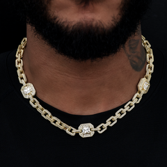 Diamond Rock Cable Link Station Chain in Yellow Gold