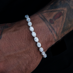 Diamond Oval Clustered Tennis Bracelet in White Gold- 4mm