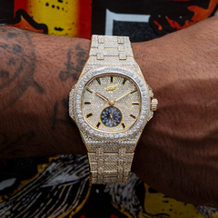 39MM Visionary Moissanite Fully Iced Case & Steel Band Watch - Yellow Gold