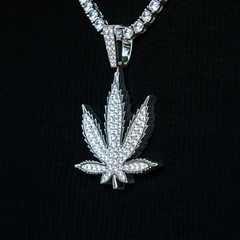 Large Diamond Weed Leaf Pendant - White Gold