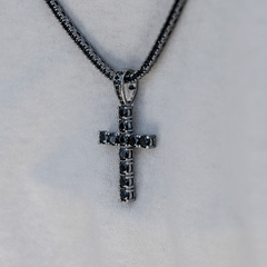 Black Stone Diamond Cross Pendant in Black