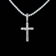 Iced Flat Crucifix Cross Pendant in White Gold