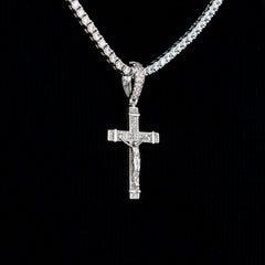 Iced Flat Crucifix Cross Pendant in White Gold