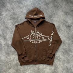 Broken Planet Zip-Up Hoodie Brown