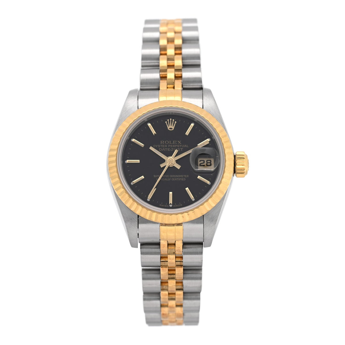 Stainless Steel 18K Yellow Gold 26mm Oyster Perpetual Datejust Watch Black 69173