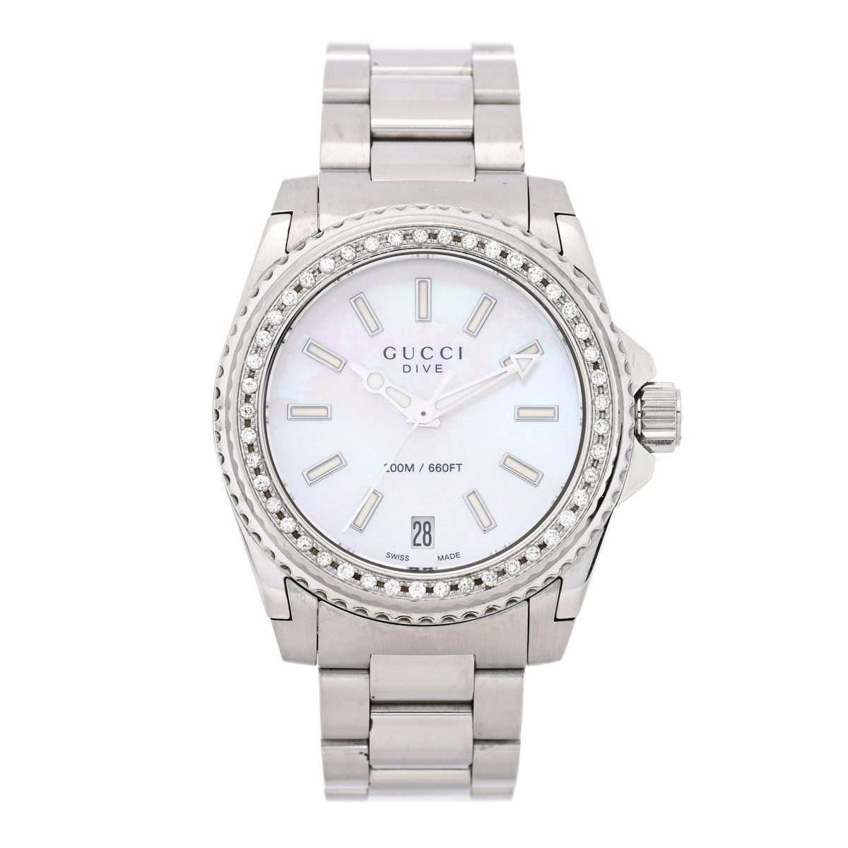 Stainless Steel Diamond Mother of Pearl 32mm Dive Quartz Watch