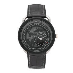 Platinum Titanium Alligator 43mm Arceau Le Temps Voyageur Automatic Watch Noir