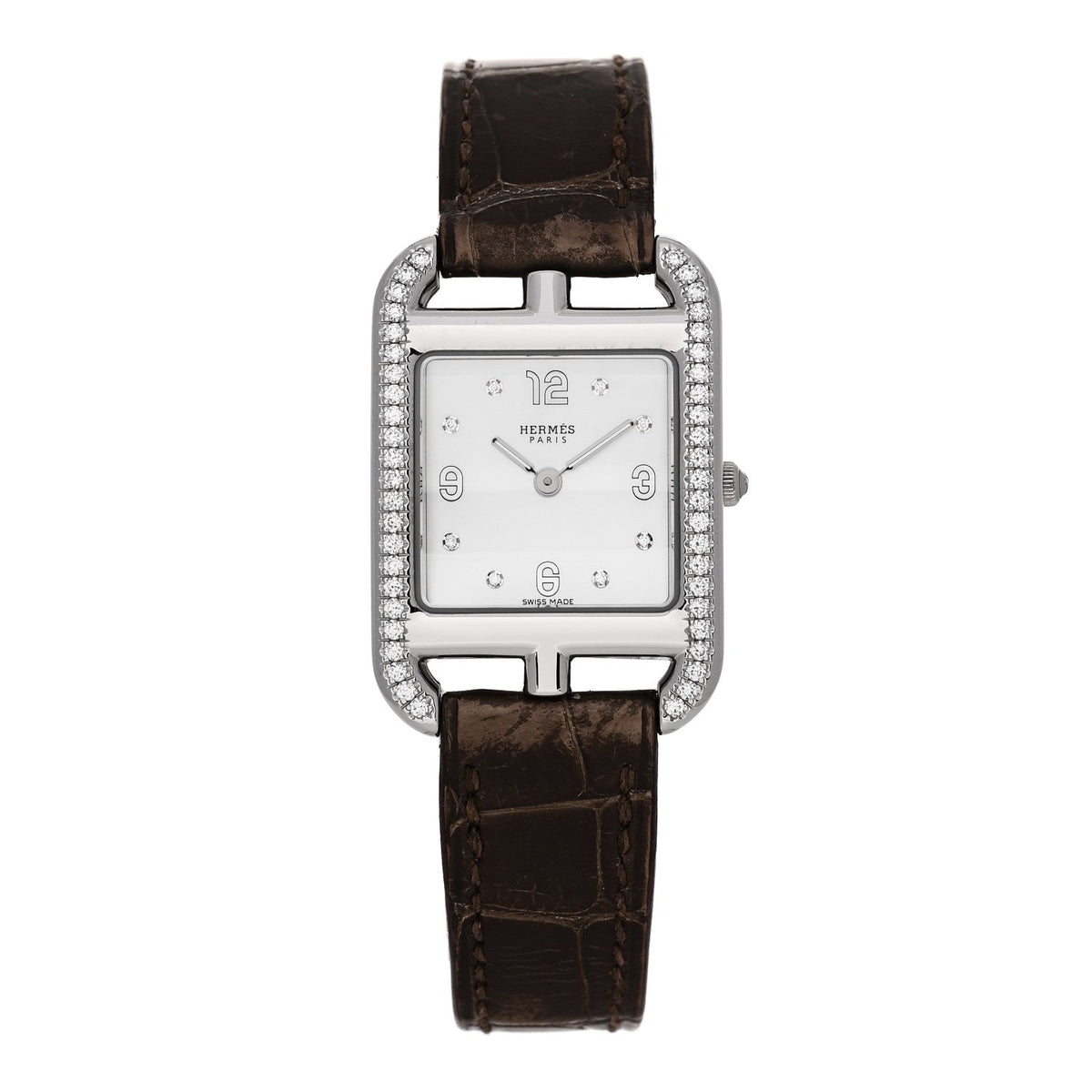 Stainless Steel Alligator Diamond Bezel Mother of Pearl 23mm Cape Cod Quartz Watch Gris Elephant