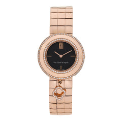 18K Rose Gold Diamond Bezel 32mm Charms Quartz Watch Black