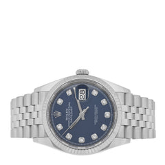 Stainless Steel 18K White Gold Diamond 36mm Oyster Perpetual Datejust Watch Bright Blue 126234