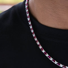 Ruby Baguette Tennis Chain in White Gold - 4MM