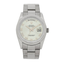 18K White Gold 36mm Oyster Perpetual Day-Date Watch Ice Blue Roman 118209