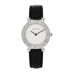 Sterling Silver Calfskin 29mm Atlas Quartz Watch Black