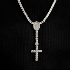 Diamond Eternity Tennis Cross Rosary Lariat in White Gold - 5mm