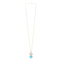 18K Yellow Gold Diamond Turquoise Mother of Pearl 28mm Alhambra Secret Pendant Quartz Watch