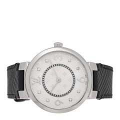 Stainless Steel Epi Diamond 33mm Tambour Slim Quartz Watch Black