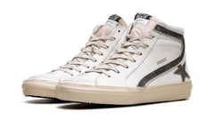Slide LAB White leather with star and flash in brown suede GMF00115 F006459 10283