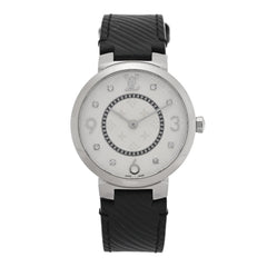 Stainless Steel Epi Diamond 33mm Tambour Slim Quartz Watch Black