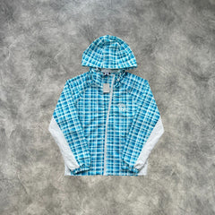 Mertra Asymmetrical Plaid Jacket Blue
