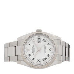 Stainless Steel 18K White Gold Diamond 34mm Oyster Perpetual Date Watch White Roman 115234