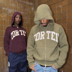 Corteiz College Knit Zip-Up Hoodie Army Green