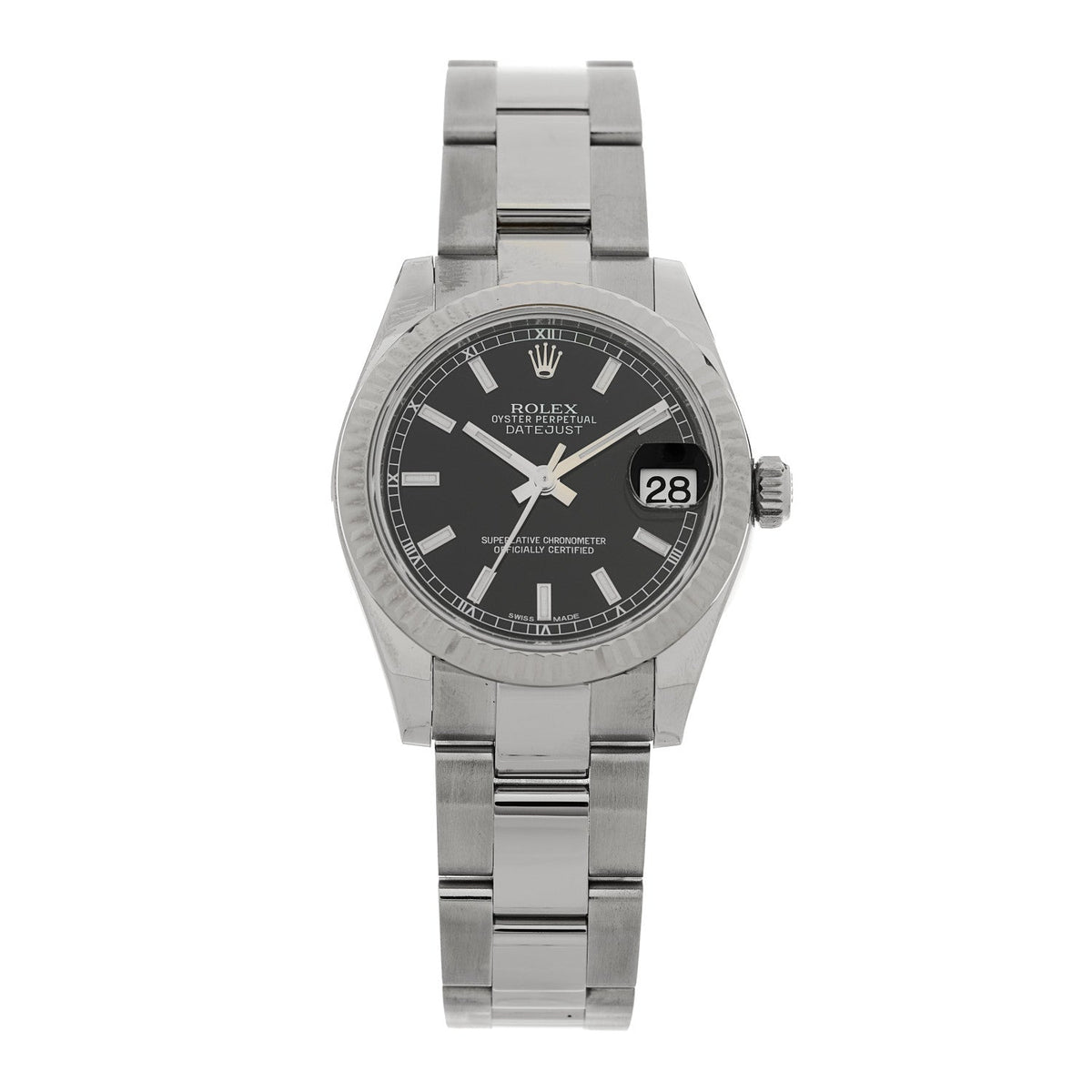 Stainless Steel 18K White Gold 31mm Oyster Perpetual Datejust Watch Black 178274