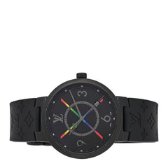 Stainless Steel Rubber 39mm Tambour Slim Rainbow Quartz Watch Black