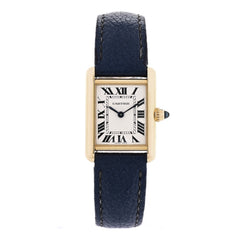 18K Yellow Gold Calfskin 22mm Tank Louis Quartz Watch Blue