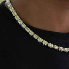 Iced Canary Cushion Cut Tennis Chain in White Gold - 7MM